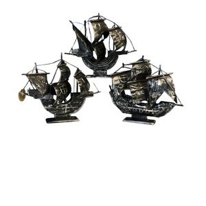 Vintage!  3 Piece Metal Boat Set - The Nina, The Pinta, The Santa Maria - Decor